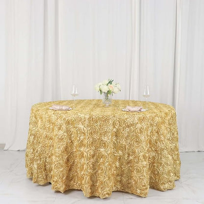 Efavormart 120" Wholesale Round Table Cover Champagne Grandiose Rosette 3D Satin Tablecloth for Wedding Party Event Decoration