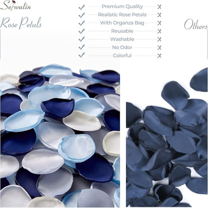 Serwalin 500Pcs Silk Rose Petals Artificial Flower Petals for Weddings Proposal Dusty Navy Blue Petals Flower Girl Petals for Wedding Basket Aisle Runner Bridal Shower (4 Color Mixes)