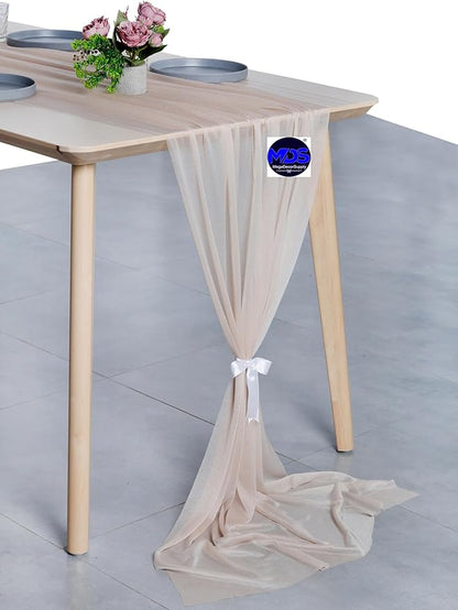 MDS 2 Pack 14ft Chiffon Table Runner 29 x 170 Inches Sheer Wedding Runner Romantic Rustic Table Runner for Wedding Decorations, Birthday Parties, Bridal Shower Party Arch Decor - Nude