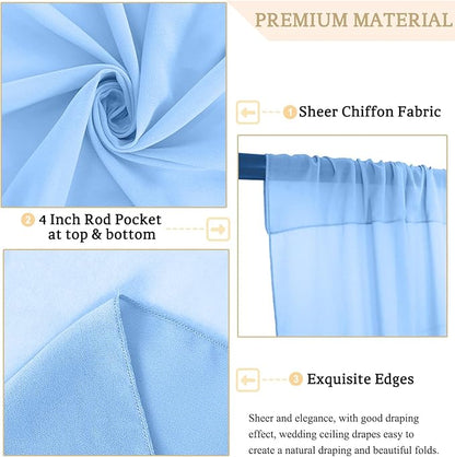 MODFUNS Wedding Drapes Ceiling Decorations Baby Blue Wedding Arch Drapes 5FTx20FT 2 Panels Chiffon Sheer Ceiling Curtain Tulle Curtain for Party Sheer Arbor Drapery Canpoy Tent Ceiling Backdrop