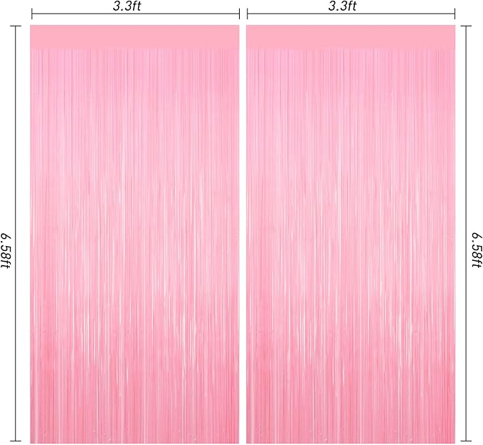 2Pack Foil Curtain Pastel Pink Backdrop Streamers Metallic Tinsel Fringe Curtains Photo Booth Props for Birthday Wedding Engagement Bachelorette Christmas Celebration Valentines Party Decorations