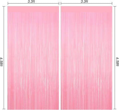 2Pack Foil Curtain Pastel Pink Backdrop Streamers Metallic Tinsel Fringe Curtains Photo Booth Props for Birthday Wedding Engagement Bachelorette Christmas Celebration Valentines Party Decorations
