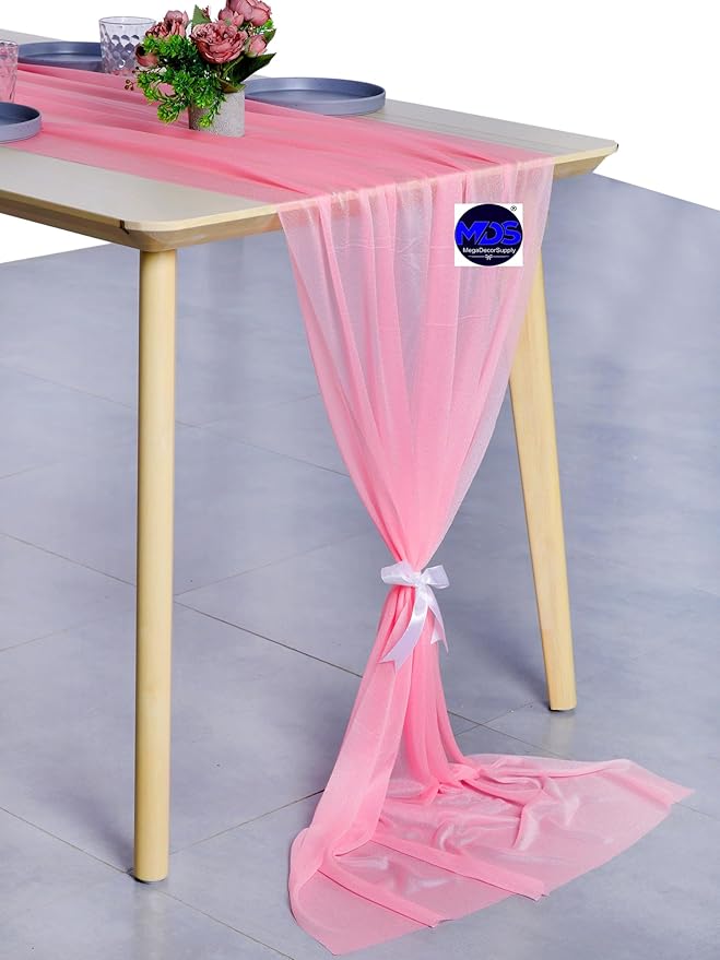 MDS Halloween Chiffon Table Runner - 10 Pack, 29 x 120 Inches, 10ft Each - Sheer Spooky Table Runners for Haunted House Parties, Trick-or-Treat Tables, Witchy Décor, Wedding & Events - Coral