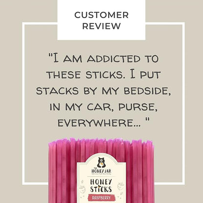 The Honey Jar Raspberry Flavored Honey Sticks - Pure Honey Straws For Tea, Coffee, or a Healthy Treat - One Teaspoon of Flavored Honey Per Stick - Made In The USA with Real Honey - (100 Count)