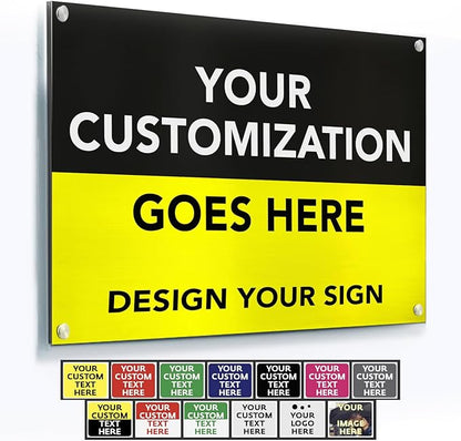 SPEEDYORDERS Custom Outdoor Metal Signs, Personalized Aluminum Signs, Customized Safety Signs, Metal Business Signs, Waterproof Outdoor Business Signs, White Aluminum (Black & Yellow, 12x8 In)