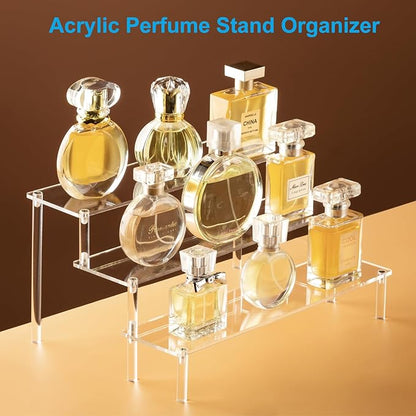 2PCS Large Acrylic Display Risers, Perfume Stand Organizer, Clear Acrylic Shelf Risers for Display Stands for Food, Tabletop Use, Amiibo Funko POP Figure, 3 Tier Clear Cupcake Stand Risers