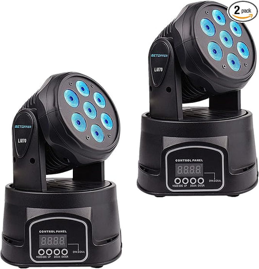 BETOPPER DJ Lights Moving Head, 7x8W RGBW Sound Activated/DMX Lighting, Moving Head Lights for Stage, Party, Live, DJ, Bar, Disco Lighting (2 Packs)