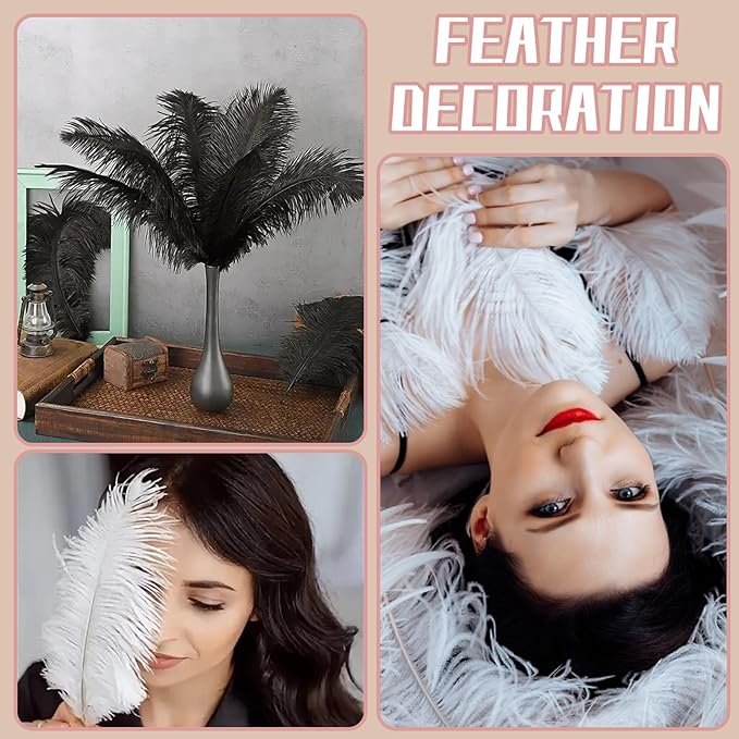 Bulk White Ostrich Feathers - 12pcs 12-14inch Crafting Supplies for Centerpiece Table Decorations