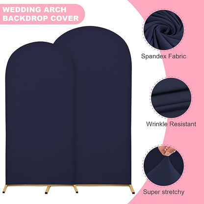 Wedding Arch Covers Arch Backdrop Cover Arch Stand Covers 7.2FT 6.6FT 6FT Set of 3 Arch Cover Spandex Fabric Stretchy Backdrop for Wedding Birthday Party Decoration Baby Shower (Dark Blue)