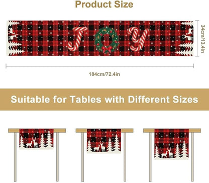 Christmas Table Runner, Red Winter Xmas Holiday Table Cloth Kitchen Dining Table Decoration for Home Party Decor 13x108 Inch