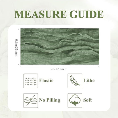 Asee'm 2pcs Cheesecloth Table Runner 120 Inches Sage Green Boho Gauze Cheese Cloth Runner 10FT Rustic Sheer Table Runners for Summer Wedding Baby Shower Holiday Party Decoration