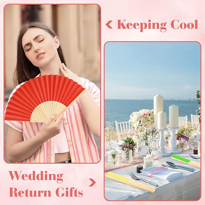24 Pieces Hand Held Bamboo Folding Fans Paper Fans Handheld for Women Foldable Girls Wedding Decoration Church Home Party Favors Summer (Multicolor)