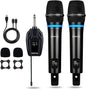 2 Channel Rechargeable Wireless Microphone System, Pro UHF Metal Handheld Wireless Microphones Cordless Mics with Mini Receiver, Channel Control for Karaoke Singing Church