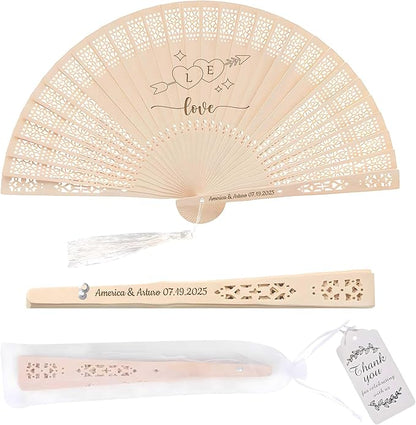 100 PCS Custom Fans Personalized Folding Fans for Line Dancing Wooden Hand Fan Wedding Favors Bulk Fans for Guests Party Event Use (Style05)