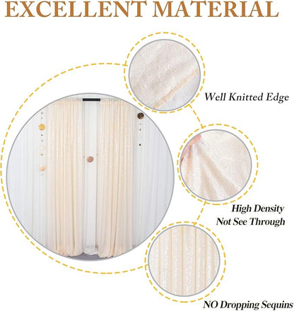 ShinyBeauty Ivory Sequin Backdrop 2 Pieces Photograph Backdrops 7FTx7FT Beige Backdrop Curtains Panels Sparkly Background Glitter Curtain for Wedding.Party,Baby Shower Backgrounds