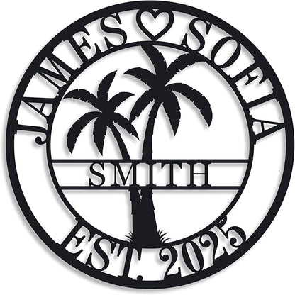 Personalized Metal Palm Tree Sign, Custom Signs Outdoor Palm Tree, Personalized Palm Tree Sign, Metal Palm Anniversary Gift, Palm Tree Metal Wall Art, Custom Metal Sign with Palm Tree