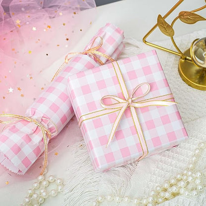 Burymento Pink Checkerboard Wrapping Paper, Gift Wrap for Birthday, Valentines, Mothers day, Graduation, Wedding, Fathers day, Baby Shower, Christmas (17in x 32.8ft)