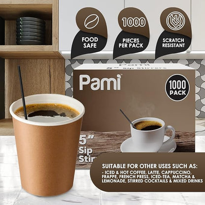 PAMI 1000 Red Stir Straws 5in Disposable Plastic Coffee Stirrers Swizzle Sticks for Cocktails, Hot & Cold Beverages (Black One Size)