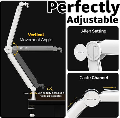 IXTECH Mic Arm White Premium Boom Arm 360° Rotatable Microphone Arm Stand with Desk Mount Fully Adjustable Sturdy and Universal VALIANT WHITE Model