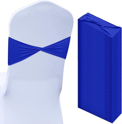 Kinlop 50 Pcs Spandex Chair Sashes Bows Chair Bands Slider Sashes for Covers Elastic Bands Ties Without Buckle Decorations for Wedding Party Events Ceremony Birthday(Blue)