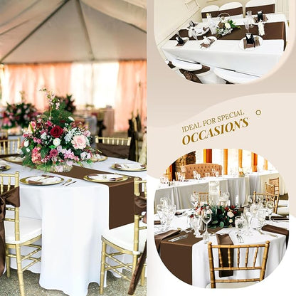12 Pack Brown Satin Table Runner 12 x 108 inch Long Premium Smooth Table Runner for Wedding, Banquets, Birthday, Party, Graduation, Engagements,Table Runners fit Rectangle and Round Table
