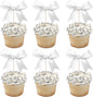 24 PCS Bow Cupcake Toppers Bow Cupcake Picks Bowknot Birthday Party Decorations Bowknot Cake Dessert Picks for Baby Shower Birthday Wedding Bridal Engagement Party Cake Decorations Supplies Silver