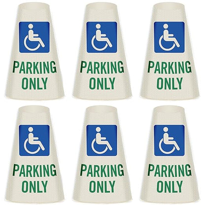 SmartSign 6-Pack "Handicapped Parking Only" Reflective Cone Message Sleeve Collar with Symbol, 360-Degree Visibility, Non-Adhesive Vinyl Signs for Traffic Safety Cones, 3-Side Print [Cone Not Included]