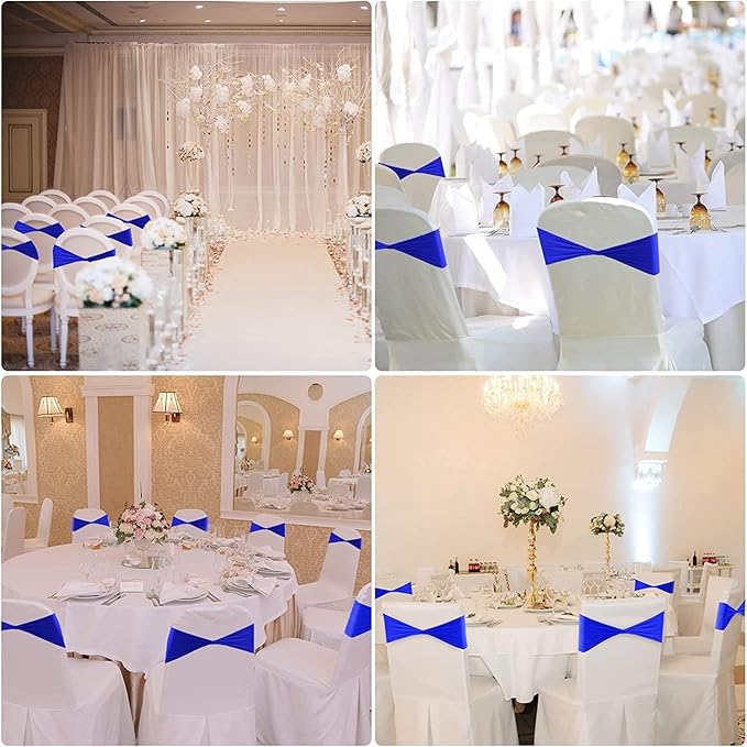 VDS Pack of 150 PCS | Champagne | Spandex Chair Sashes Bows Without Buckle | Stretch Elastic Banquet Universal Folding Chair Band Tie with for Wedding Party Conference Celebration Event Decoration