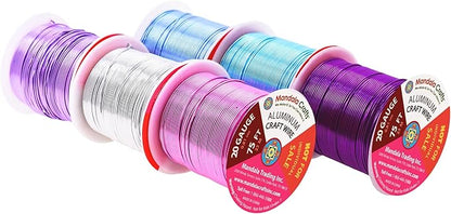 Mandala Crafts 20 Gauge Anodized Aluminum Craft Wire for Jewelry Making - 450 FT Colored Flexible Silver Lavender Purple Pink Ice Blue Turquoise Wire - Bendable for Bonsai Armature Crafting Sculpting