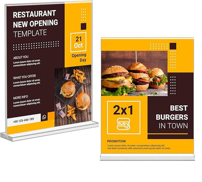 Acrylic Sign Holder 8.5 x 11, Double Sided Sign Holder Stand, Plastic 6 Pack Table Paper Stand, Vertical Menu Flyer Stand, T Shape Table Flyer Holder