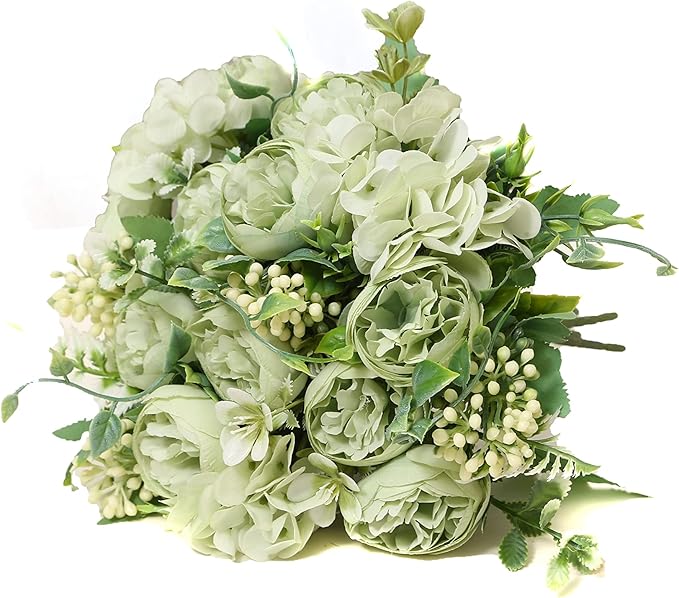 Artificial Flowers Fake Peony Silk Mini Plastic Bridal Flowers for DIY Wedding Bouquets Home Decorations 4 Packs(Light Green)