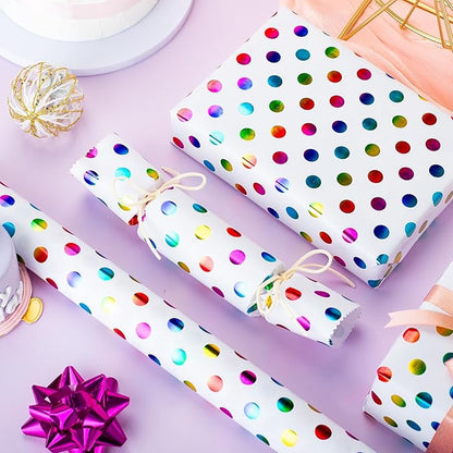 Yarcony Colorful Polka Dot Wrapping Paper Mini Roll, Gift Wrapping Paper, Rainbow Polka-Dot Gift Wrap for Present Packaing, Boys Girls Birthday, Party, Holidays, and Celebrations(17 Inch X 16.5 Feet)