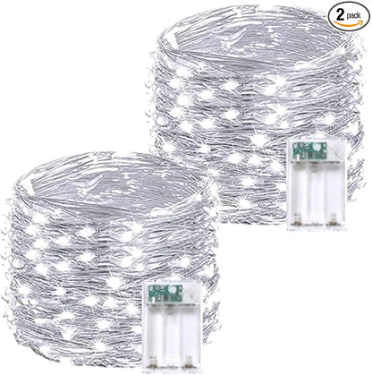2 Pack 20FT 60LED Battery Operated Fairy Lights with Timer, Waterproof Battery String Lights Outdoor Indoor, Battery Twinkle Light for Bedroom Wedding Birthday Party Chirstmas (Cool White)