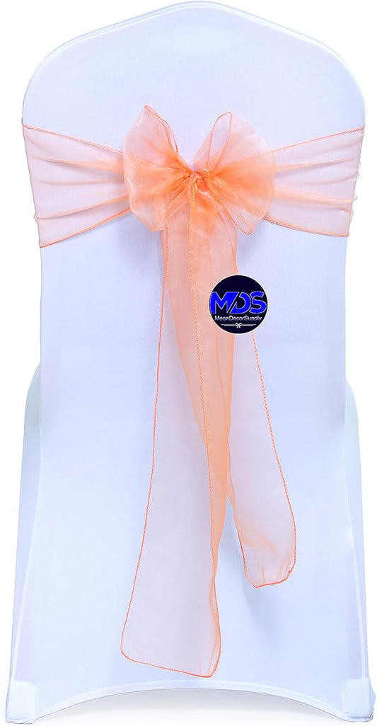 MDS Pack of 150 PCS Organza Chair Sashes Wider Dining Chair Bows Ribbon Tie Back for Wedding Party Birthday Bridal Shower Reception Event Banquet Home Chair Cover Decoration - Peach