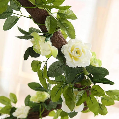 JUSTOYOU 2 Pack (15.8FT) Fake Rose Garland, Artificial Rose Vines Flowers Hanging Silk Rose Vine Wedding Home Backdrop Party Arch Arrangement Decoration