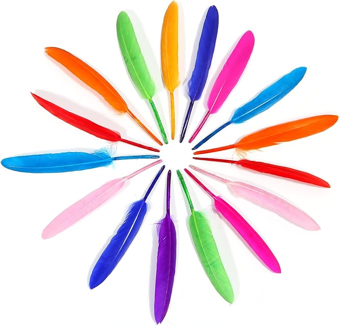 FeelfunFeather 120pcs Mix Colur Goose Cochettes Feather 4-6 inch 10-15cm Bulk Natural for Wedding Party Halloween Decorations DIY Cosplay Gothic Costumes Crafts