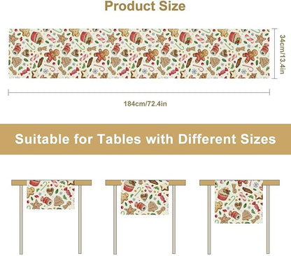 Christmas Table Runner, Christmas Gingerbread New Year Xmas Table Cloth Kitchen Dining Table Decoration for Home Party Decor 13x60 Inch