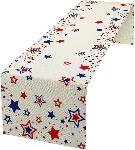 4th of July Table Runner, American Stars Patriotic Independence Day Table Runner for Indoor Outdoor Party Home Kitchen Dining Table Decor, Blue Red, 13x90inch