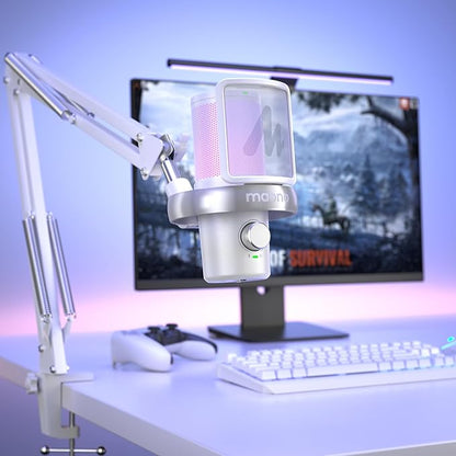 MAONO Boom Arm Microphone Stand: Adjustable Metal Suspension Mic Boom Arm for Podcasting Gaming Streaming Recording,with Desk Clamp and 3/8" to 5/8" Screw Adapter-Max Load 1KG BA20 White