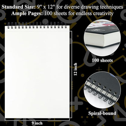Sketch Book for Kids, 9" x 12" Kid Sketchbook, 100 Sheets (73lb/120gsm) Drawing Paper for Kids, Spiral Sketch Pad for Kid, Art Supplies for Classroom Must Haves.