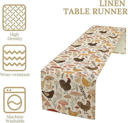 Mushroom Table Runner,Retro Natural Plant Famhouse Table Runner for Kitchen Dining Table Home Party Decoration 13x60 Inch