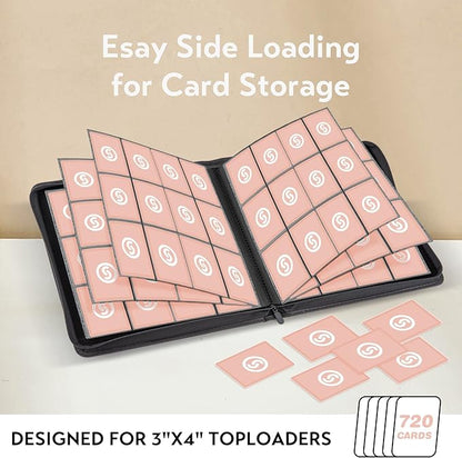 SMYV 12 Pocket Trading Card Binder, Premium PU Cover Card Binder for 720 Cards, Ringless Side Loading Card Collection Album Folders for MTG, TCG, Game Cards & Sports Cards (Pink)