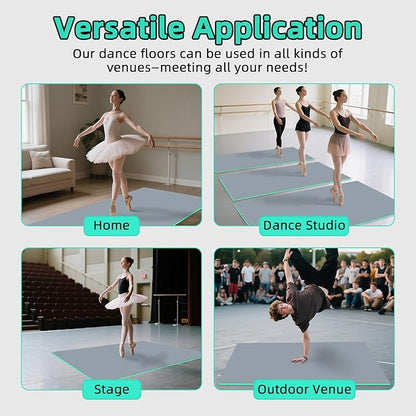Dance Floor Mat Non-Slip with Shoulder Strap Portable and Dance Resistance Band, Dance Floor for Ballet,Jazz, Pop Thick PVC Practice Floor Reusable Mat (Gray-Green, 180cm*91.5cm*0.35cm)