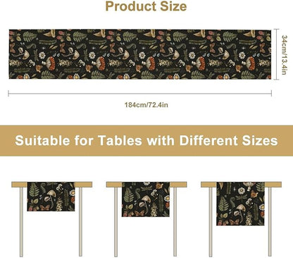 Mushroom Table Runner,Retro Forest Plant Table Runner for Kitchen Dining Table Home Party Decoration 13x120 Inch