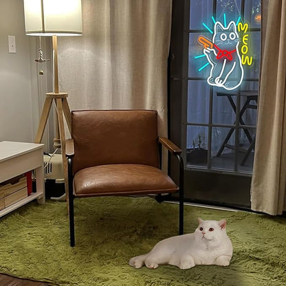 MEOW Cat Neon Sign, Cute LED Wall Light for Bedroom, Game Room, Bar, Cat Lovers Gift, USB Powered, Dimmable