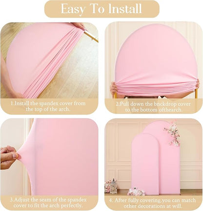 7.2FT 6FT Arch Backdrop Cover for Wedding, Set of 2 Stretchy Spandex Fitted Arch Stand Cover for Baby Shower, Birthday Party Decor, Chiara Backdrop Cover with Double-Sided Design(Pink, Hot Pink)