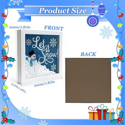Christmas Wooden Tabletop Sign Blue Snowman with Snowflake Block Sign Xmas Table Centerpiece for Winter Holiday Party Home Shelf Fireplace Mantle Decoration