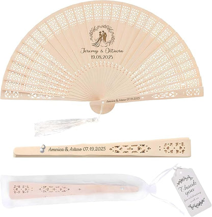 50 PCS Custom Fans Personalized Folding Fans for Line Dancing Wooden Hand Fan Wedding Favors Bulk Fans for Guests Party Event Use (Style03)