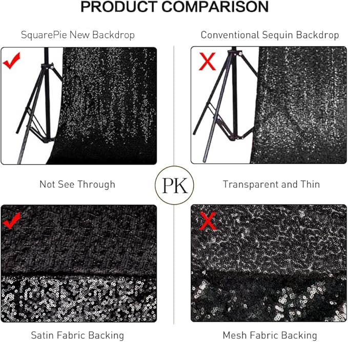 SquarePie Sequin Backdrop Curtain Not See Through Thick Glitter Background for Party 8FT x 10FT Black