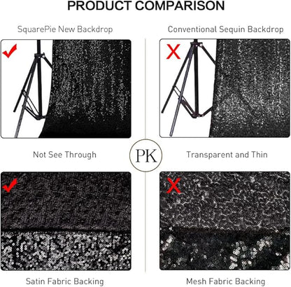 SquarePie Sequin Backdrop Curtain Less See Through Thick Background for Halloween Party 5FT x 7FT Black
